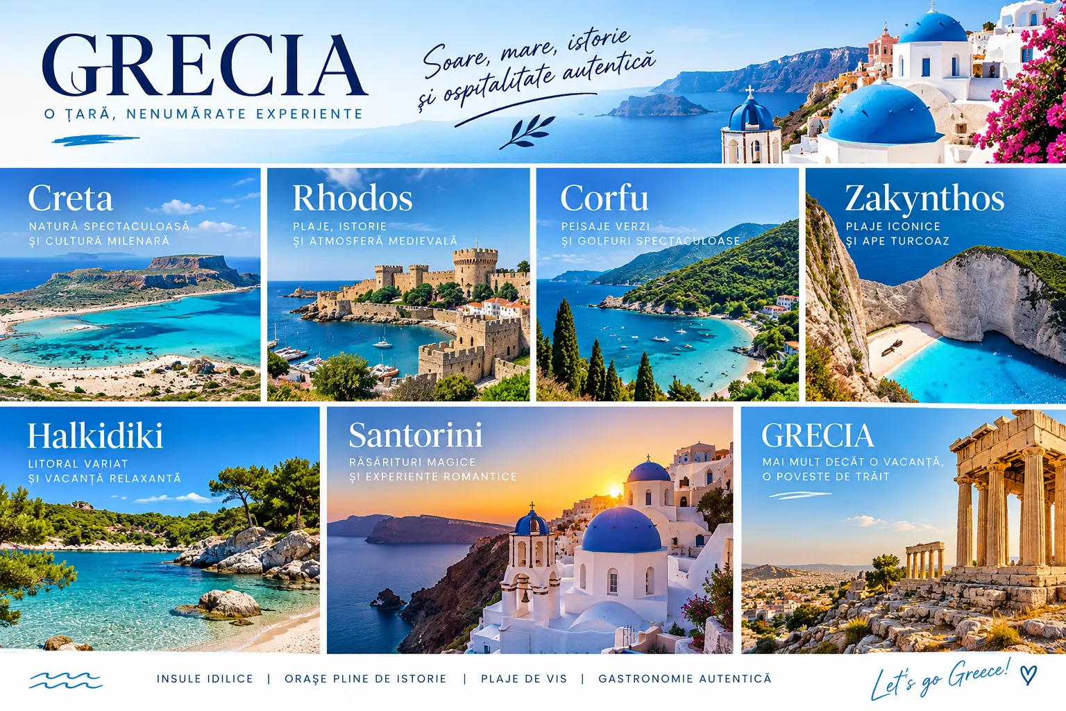 Vacanță în Grecia: Creta, Rhodos, Corfu, Zakynthos, Halkidiki și Santorini